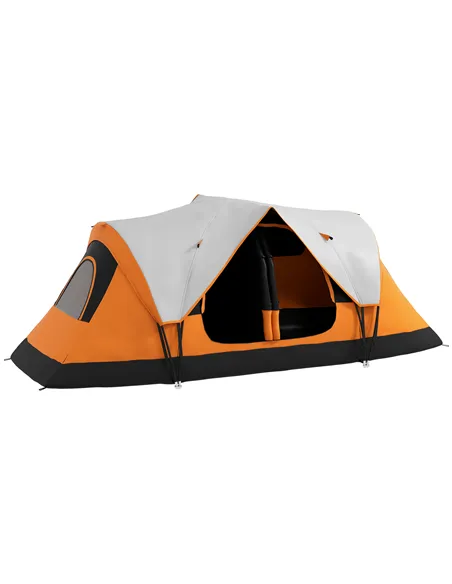 Outsunny Six-Man Tent, with Two Rooms, Small Rainfly and Accessories - Orange