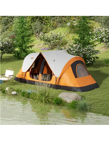 Outsunny Six-Man Tent, with Two Rooms, Small Rainfly and Accessories - Orange