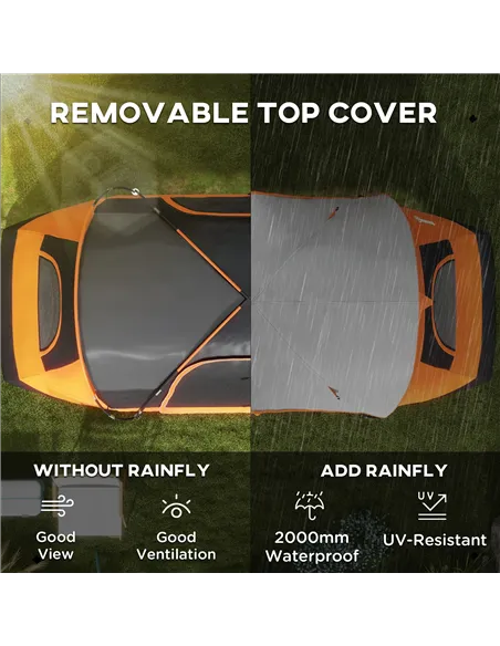 Outsunny Six-Man Tent, with Two Rooms, Small Rainfly and Accessories - Orange