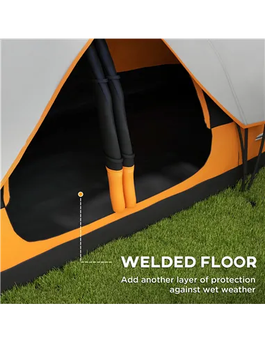 Outsunny Six-Man Tent, with Two Rooms, Small Rainfly and Accessories - Orange