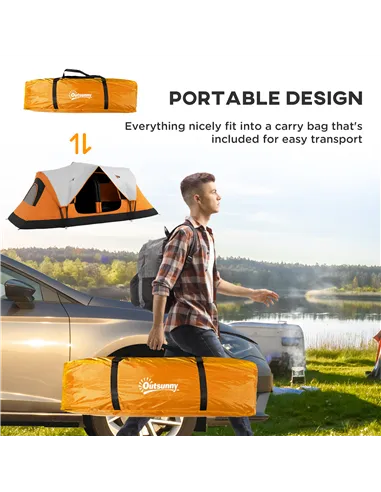 Outsunny Six-Man Tent, with Two Rooms, Small Rainfly and Accessories - Orange