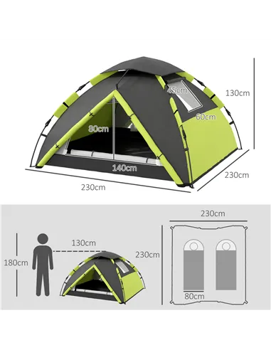 Outsunny Two-Man One Room Camping Tent, with Accessories - Green