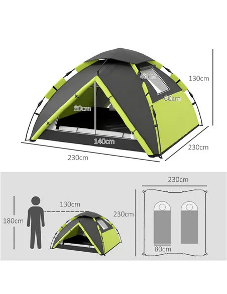 Outsunny Two-Man One Room Camping Tent, with Accessories - Green