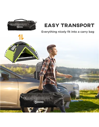 Outsunny Two-Man One Room Camping Tent, with Accessories - Green