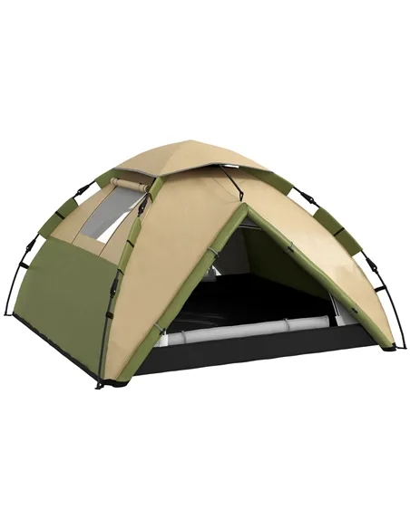 Outsunny Two-Man One Room Camping Tent, with Accessories - Dark Green