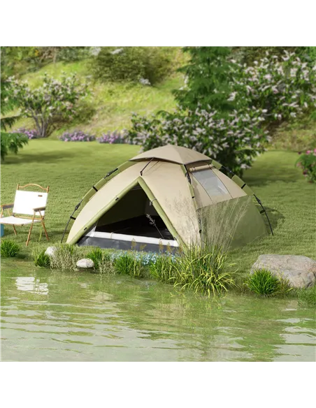 Outsunny Two-Man One Room Camping Tent, with Accessories - Dark Green