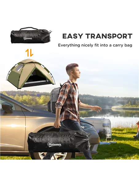 Outsunny Two-Man One Room Camping Tent, with Accessories - Dark Green