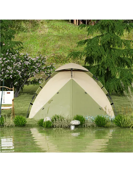 Outsunny Two-Man One Room Camping Tent, with Accessories - Dark Green