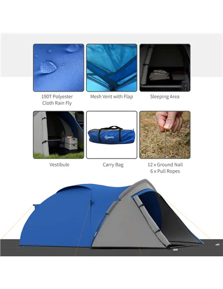 Outsunny Two-Man Dome Tent, with Front Vestibule - Blue/Grey