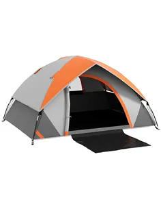 Outsunny Two Man Single Room Dome Tent, with Accessories - Orange/Grey