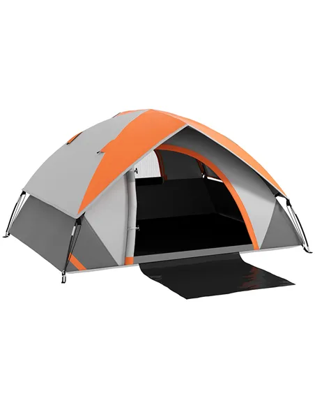 Outsunny Two Man Single Room Dome Tent, with Accessories - Orange/Grey