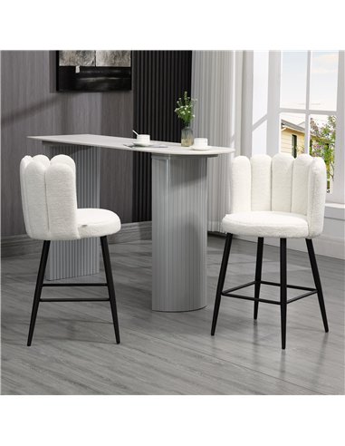HOMCOM Bar Stools Set of 2, Faux Cashmere Upholstered Breakfast Bar Chairs, Modern Kitchen Stools with Backs, Footrest and Steel