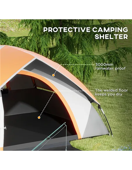 Outsunny Two Man Single Room Dome Tent, with Accessories - Orange/Grey