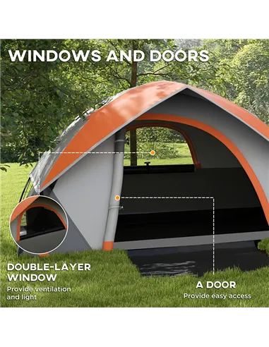 Outsunny Two Man Single Room Dome Tent, with Accessories - Orange/Grey