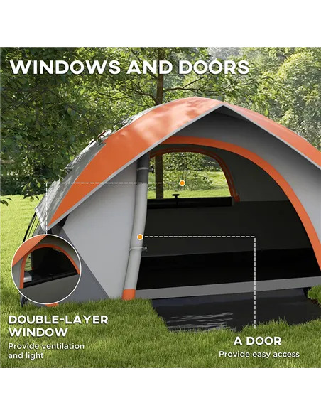 Outsunny Two Man Single Room Dome Tent, with Accessories - Orange/Grey