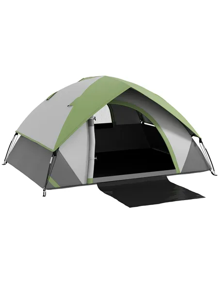 Outsunny Two Man Single Room Dome Tent, with Accessories - Green/Grey
