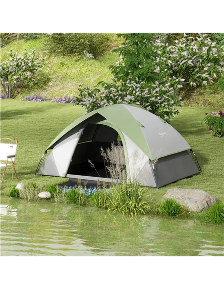 Outsunny Two Man Single Room Dome Tent, with Accessories - Green/Grey