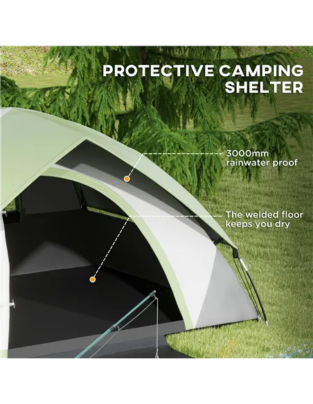 Outsunny Two Man Single Room Dome Tent, with Accessories - Green/Grey