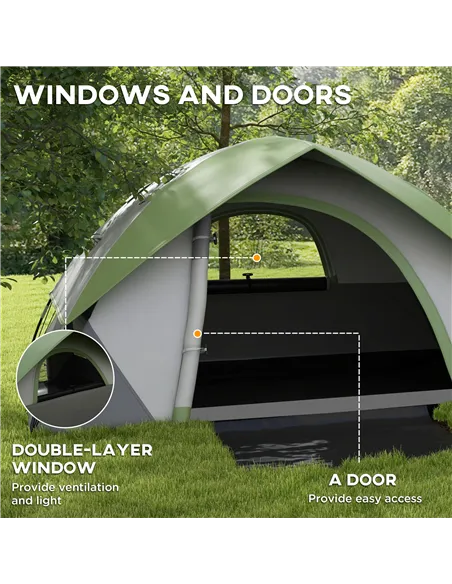 Outsunny Two Man Single Room Dome Tent, with Accessories - Green/Grey