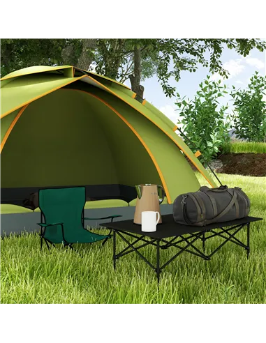 Outsunny Two-Seater Portable Aluminium Table, with Roll-Up Tabletop and Bag - Black