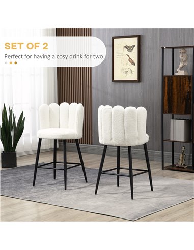 HOMCOM Bar Stools Set of 2, Faux Cashmere Upholstered Breakfast Bar Chairs, Modern Kitchen Stools with Backs, Footrest and Steel