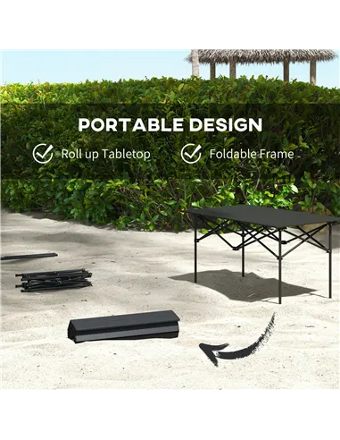 Outsunny Two-Seater Portable Aluminium Table, with Roll-Up Tabletop and Bag - Black
