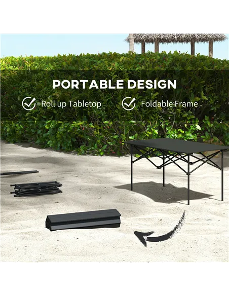 Outsunny Two-Seater Portable Aluminium Table, with Roll-Up Tabletop and Bag - Black