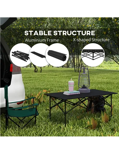 Outsunny Two-Seater Portable Aluminium Table, with Roll-Up Tabletop and Bag - Black