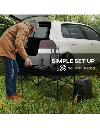 Outsunny Two-Seater Portable Aluminium Table, with Roll-Up Tabletop and Bag - Black