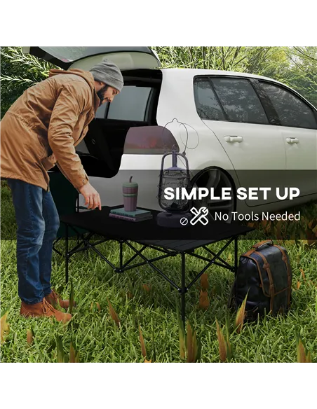 Outsunny Two-Seater Portable Aluminium Table, with Roll-Up Tabletop and Bag - Black