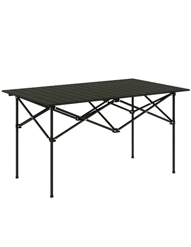Outsunny Two-Seater Portable Aluminium Table, with Roll-Up Tabletop and Bag - Black