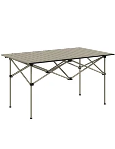 Outsunny Two-Seater Portable Aluminium Table, with Roll-Up Tabletop and Bag - Khaki