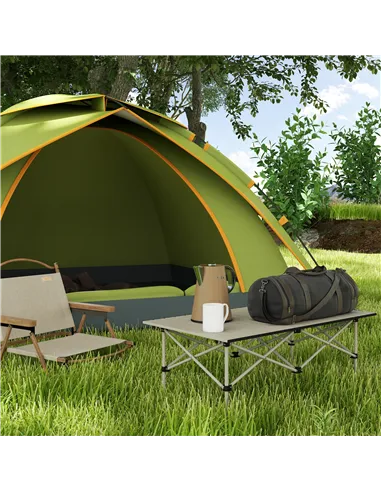 Outsunny Two-Seater Portable Aluminium Table, with Roll-Up Tabletop and Bag - Khaki