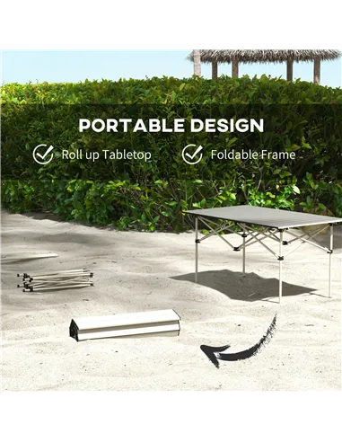 Outsunny Two-Seater Portable Aluminium Table, with Roll-Up Tabletop and Bag - Khaki