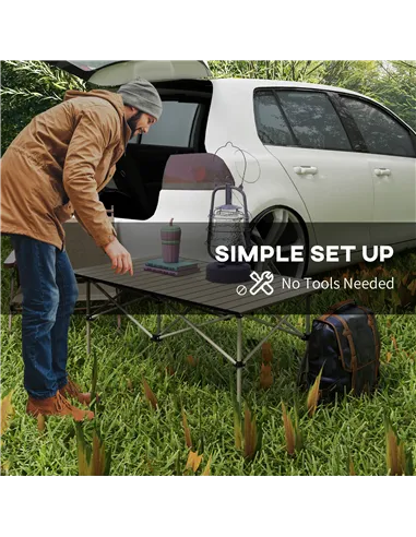 Outsunny Two-Seater Portable Aluminium Table, with Roll-Up Tabletop and Bag - Khaki