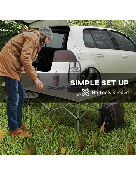 Outsunny Two-Seater Portable Aluminium Table, with Roll-Up Tabletop and Bag - Khaki
