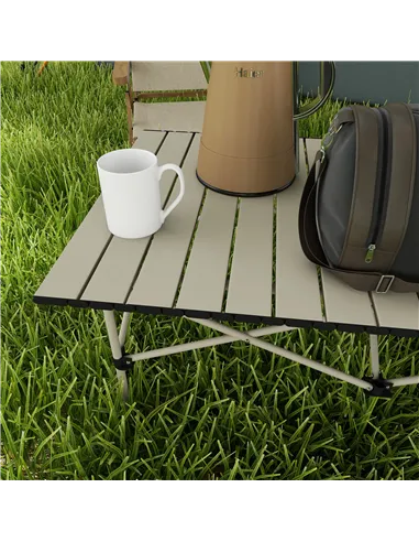 Outsunny Two-Seater Portable Aluminium Table, with Roll-Up Tabletop and Bag - Khaki