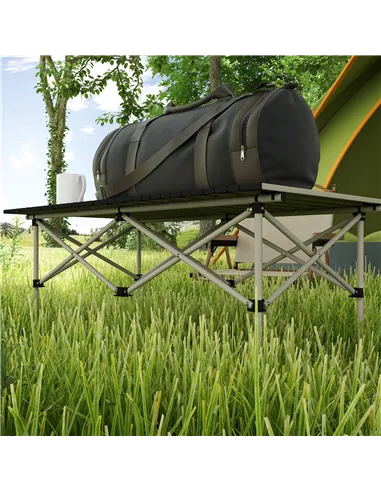 Outsunny Two-Seater Portable Aluminium Table, with Roll-Up Tabletop and Bag - Khaki