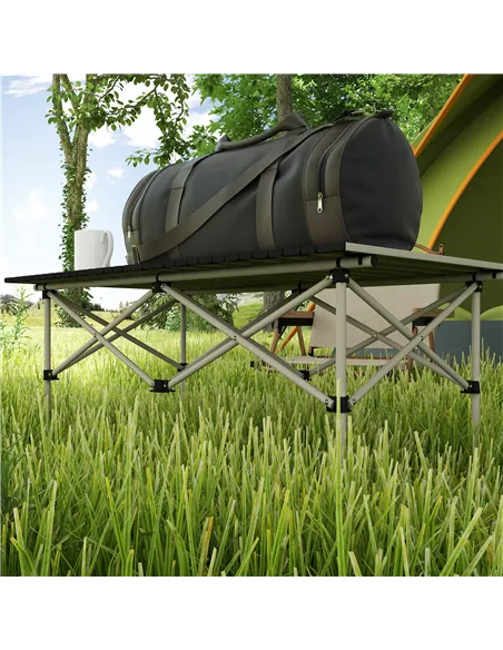 Outsunny Two-Seater Portable Aluminium Table, with Roll-Up Tabletop and Bag - Khaki