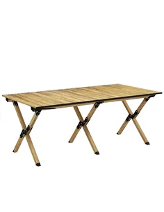 Outsunny Portable Camping Table, 4ft Aluminium Folding Table with Roll-Up Top, Picnic Table for Indoor, Outdoor, Party, BBQ, Bea
