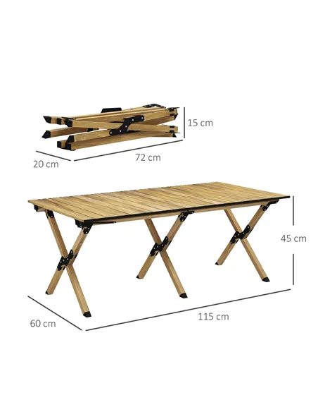 Outsunny Portable Camping Table, 4ft Aluminium Folding Table with Roll-Up Top, Picnic Table for Indoor, Outdoor, Party, BBQ, Bea