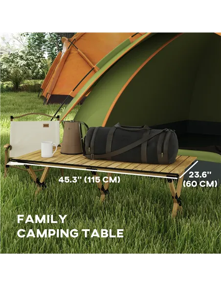 Outsunny Portable Camping Table, 4ft Aluminium Folding Table with Roll-Up Top, Picnic Table for Indoor, Outdoor, Party, BBQ, Bea