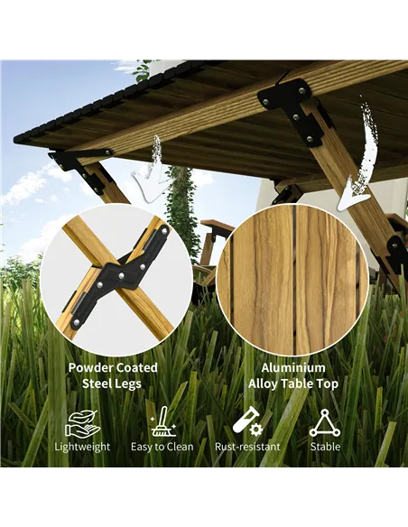 Outsunny Portable Camping Table, 4ft Aluminium Folding Table with Roll-Up Top, Picnic Table for Indoor, Outdoor, Party, BBQ, Bea