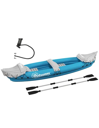 Outsunny Inflatable Kayak, Two-Person Inflatable Canoe Boat Set with Air Pump, Aluminium Oars, 318 x 80 x 50cm - Blue