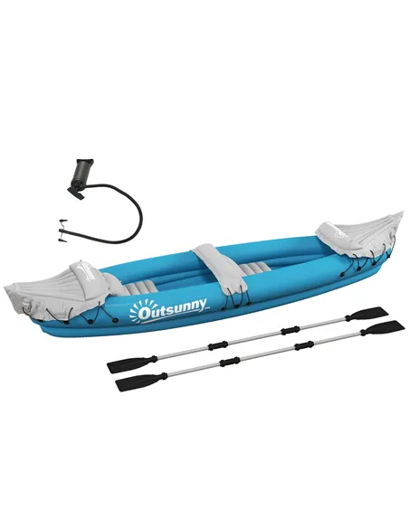 Outsunny Inflatable Kayak, Two-Person Inflatable Canoe Boat Set with Air Pump, Aluminium Oars, 318 x 80 x 50cm - Blue
