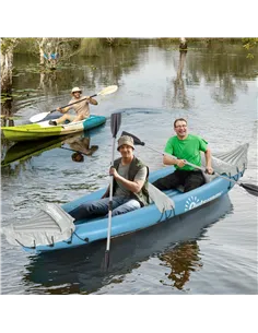 Outsunny Inflatable Kayak, Two-Person Inflatable Canoe Boat Set with Air Pump, Aluminium Oars, 318 x 80 x 50cm - Blue 2