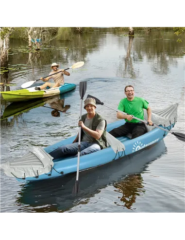 Outsunny Inflatable Kayak, Two-Person Inflatable Canoe Boat Set with Air Pump, Aluminium Oars, 318 x 80 x 50cm - Blue