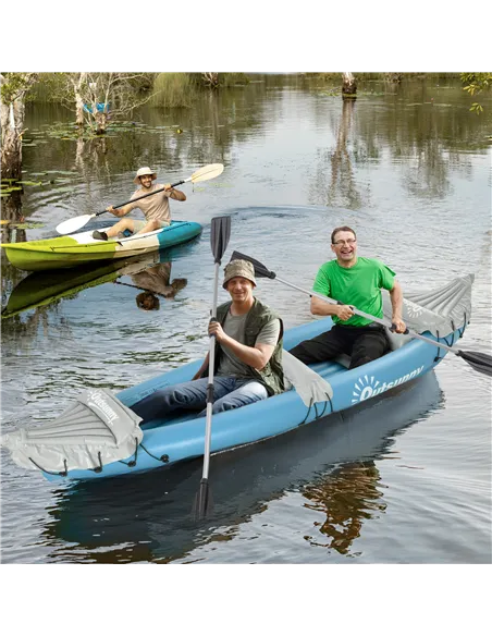 Outsunny Inflatable Kayak, Two-Person Inflatable Canoe Boat Set with Air Pump, Aluminium Oars, 318 x 80 x 50cm - Blue