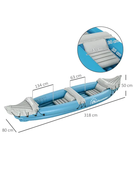 Outsunny Inflatable Kayak, Two-Person Inflatable Canoe Boat Set with Air Pump, Aluminium Oars, 318 x 80 x 50cm - Blue