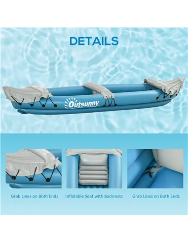 Outsunny Inflatable Kayak, Two-Person Inflatable Canoe Boat Set with Air Pump, Aluminium Oars, 318 x 80 x 50cm - Blue
